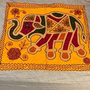 EMBROIDERED Wall Hanging Colorful Elephant Tapestry Cotton